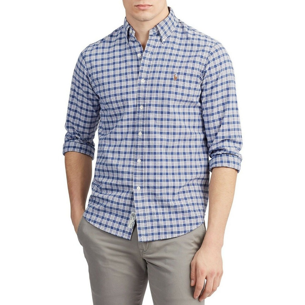Polo Ralph Lauren Men's Classic Fit Plaid Oxford Shirt Blue Size Small S nwt